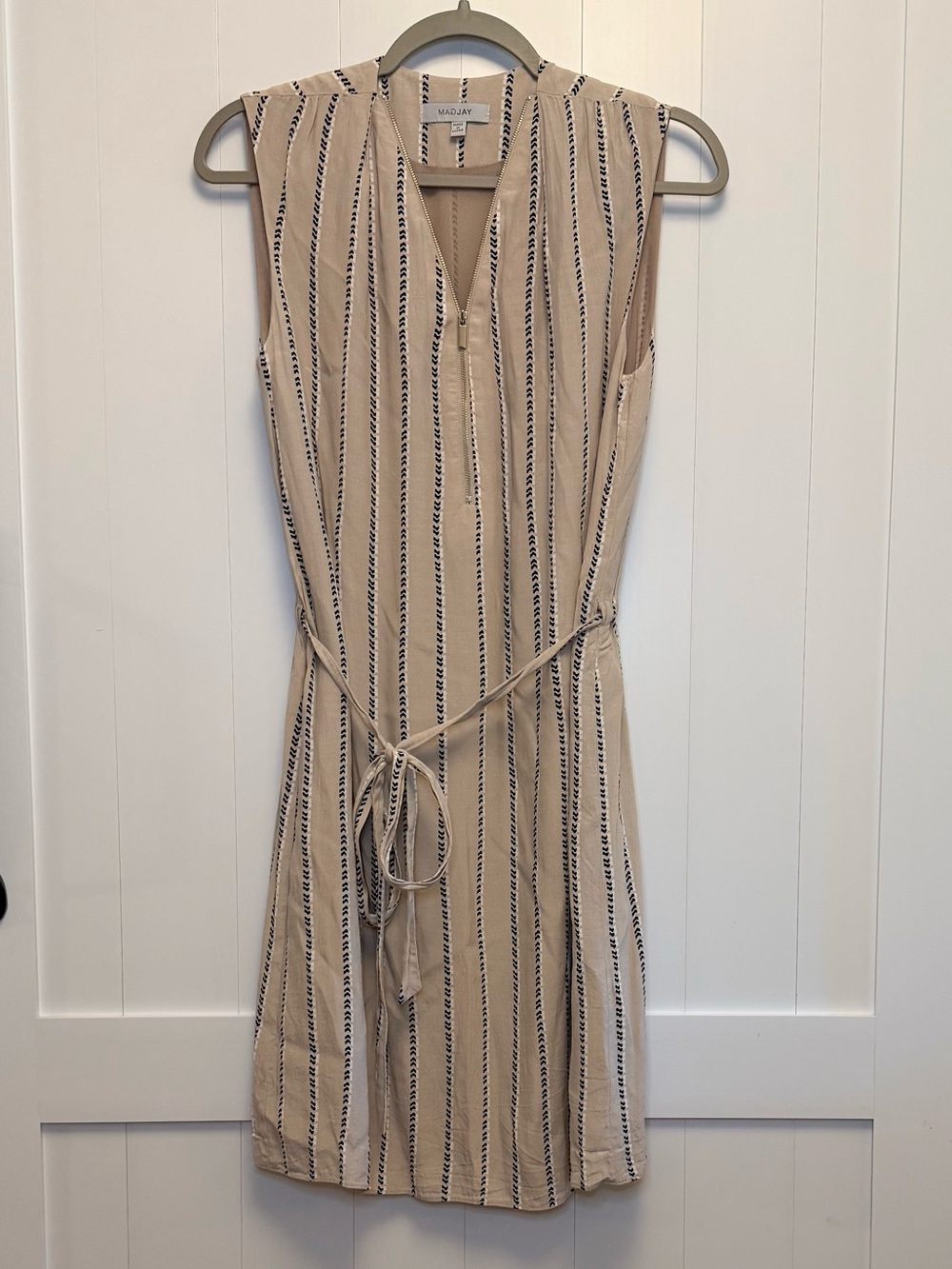 MAGJAY Striped Dress — Beige with Navy Stripes